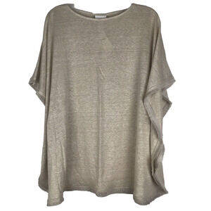 NWT J. Jill Linen Poncho Oatmeal Beige Fringe Edge Drapey Top Coverup Beach XS/S